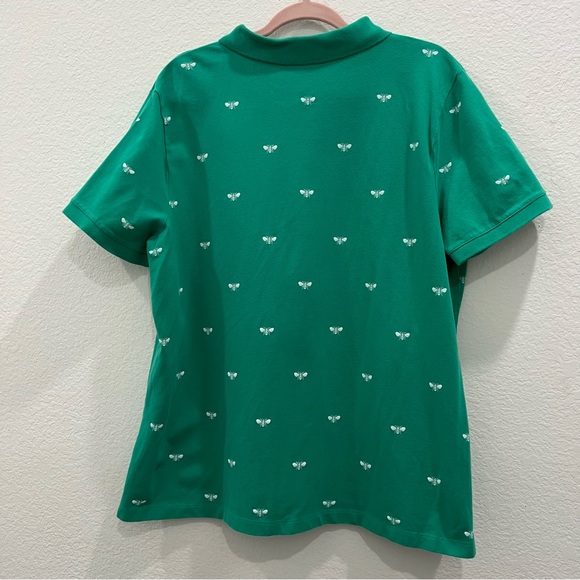 Lands’ End Women’s 1X Green Polo Knit Short Sleeve Shirt with White Bees - Picture 2 of 6